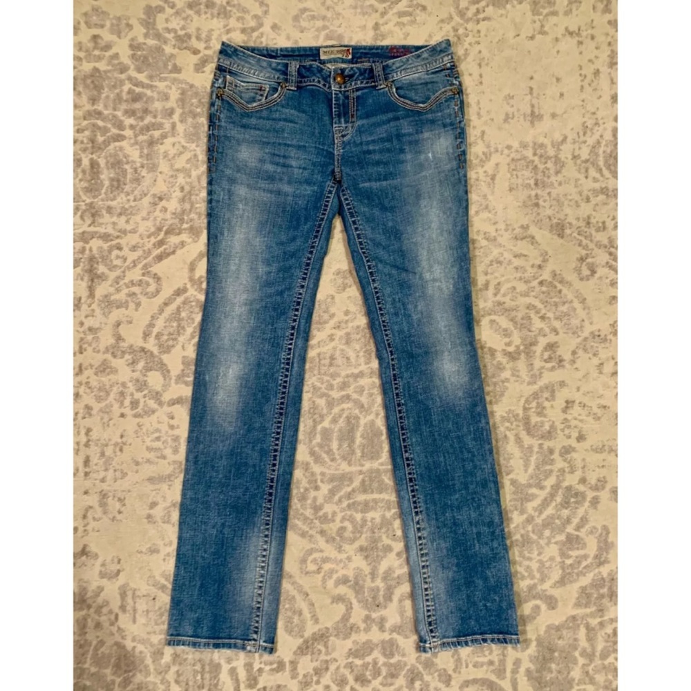 MEK DENIM Mens Flap Pocket Straight Leg Blue Jeans - Picture 3 of 4
